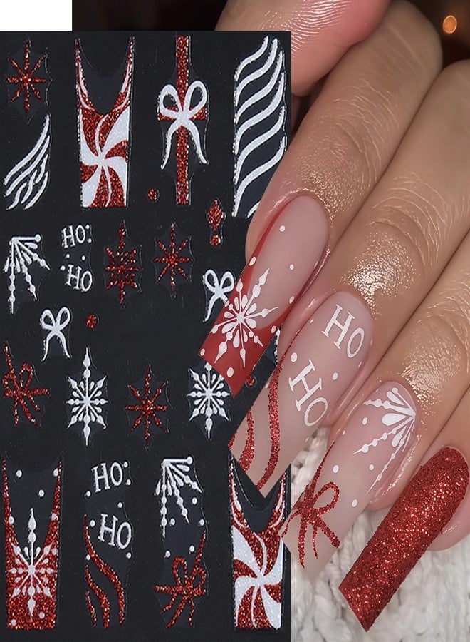 SHUXILIN 8 Sheets Red Christmas Nail Art Stickers Pink White Red Glitter Snowflake Nail Decals 3D Self-Adhesive Xmas Tree Winter Nail Design Gift Box Bow Nail Supplies Winter New Year Nail Decor for Women - Image 2